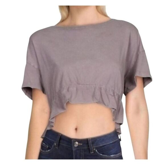 NWT Free People Movement Top Women's Large Brown Acadia Ruffle Crop Cotton - Picture 1 of 4